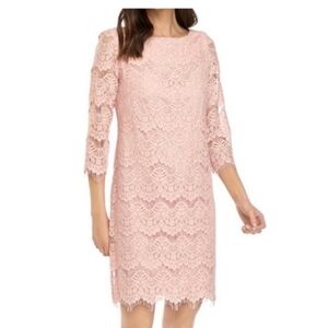 Jessica Howard Women's 3/4 Sleeve Shift Lace Dress Light Pink